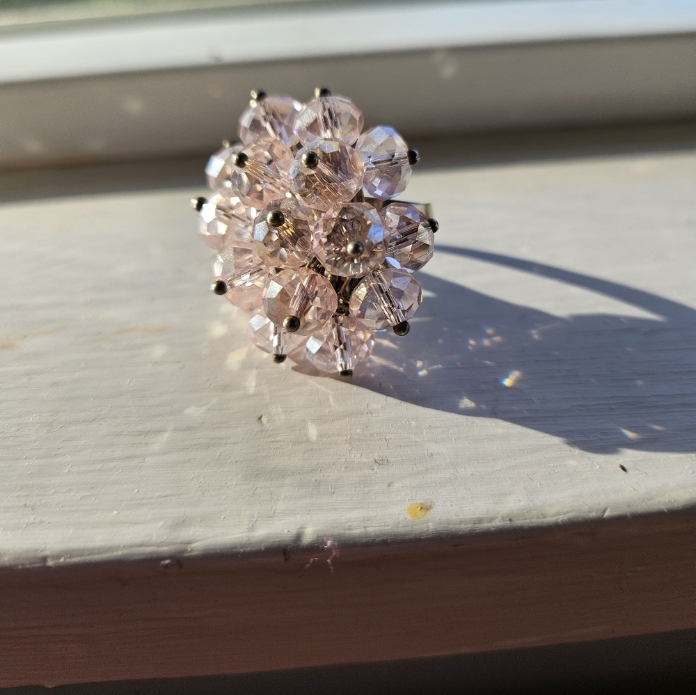 Adjustable light pink bauble ring